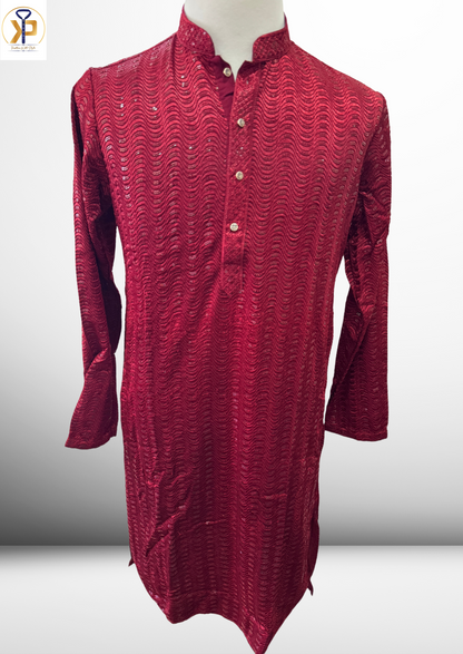 Red  Lucknowi Kurta Pyjama
