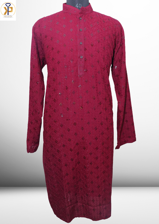 Elegant Red Kurta Set for Plus Size Men