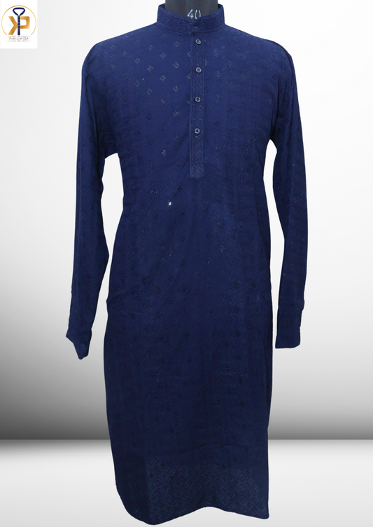 Dark Blue Plus Size Kurta with Straight Pyjama
