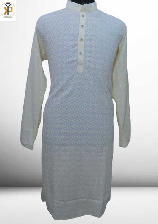 Cream Plus Size Kurta with Straight Pyjama