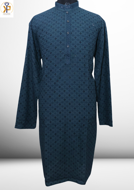 Plus Size Dark Teal Kurta with Straight Pyjama