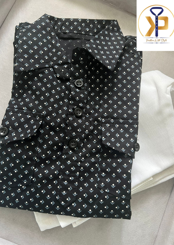 black kurta with white dot and pyjama set
