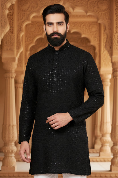 Man black kurta 