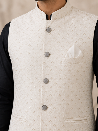 KPJ7116 White Work Nehru Jacket