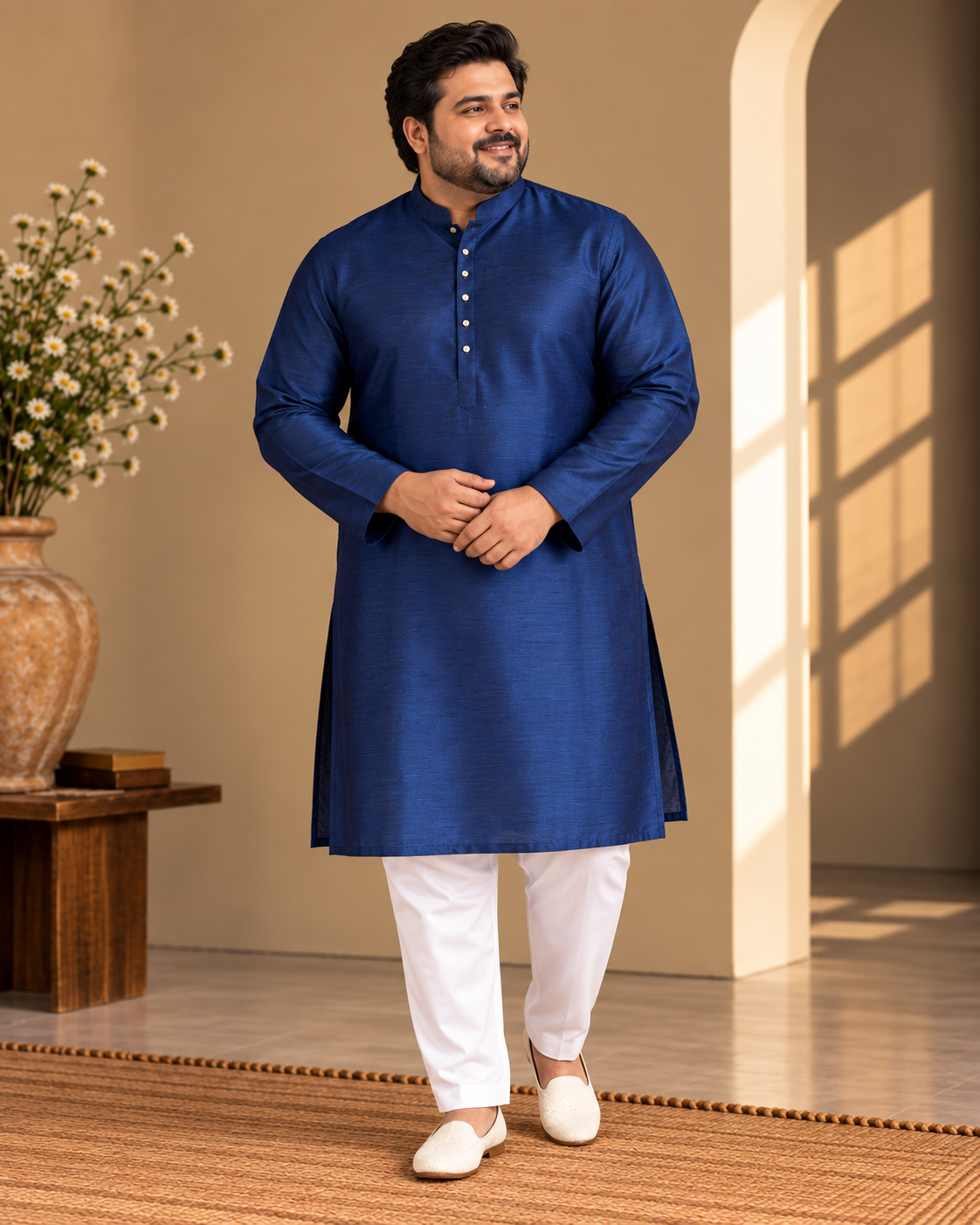 KPD4119 Plus Size Deep Blue Plain Kurta Pyjama Set