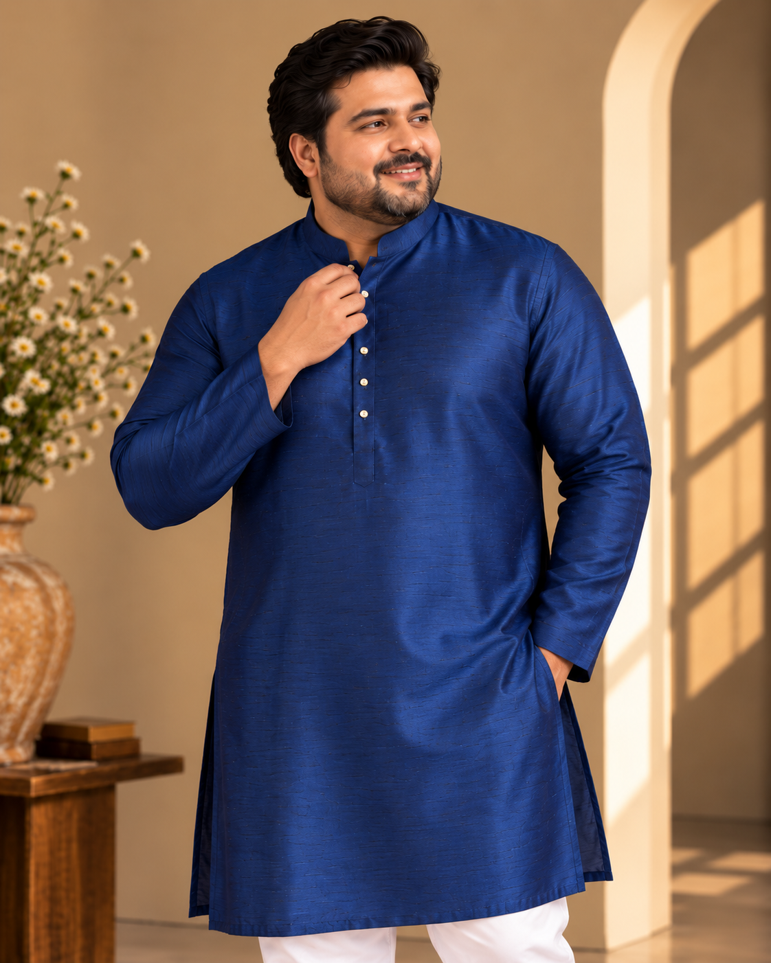 KPD4119 Plus Size Deep Blue Plain Kurta Pyjama Set