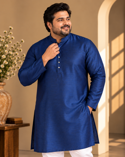 KPD4119 Plus Size Deep Blue Plain Kurta Pyjama Set