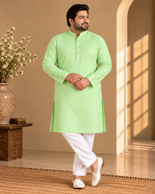 KPD4118 Plus Size Light Green Self-Patterned Kurta Pyjama Set