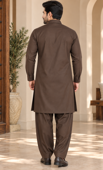 KPC1064 Brown Viscose Cotton Pathani Kurta Set