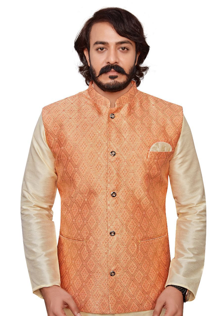 cream kurta pyjama set with nehru jacket