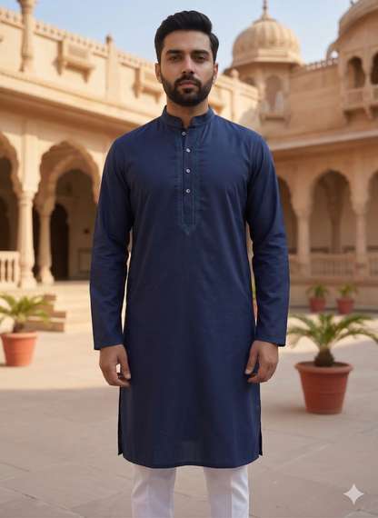 KPD6205 Dark Blue Embroidery Kurta Pyjama Set