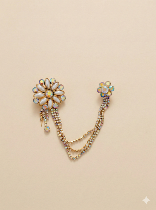 KPB0011 Royal Gold Crystal Chain Flower Brooch For Men