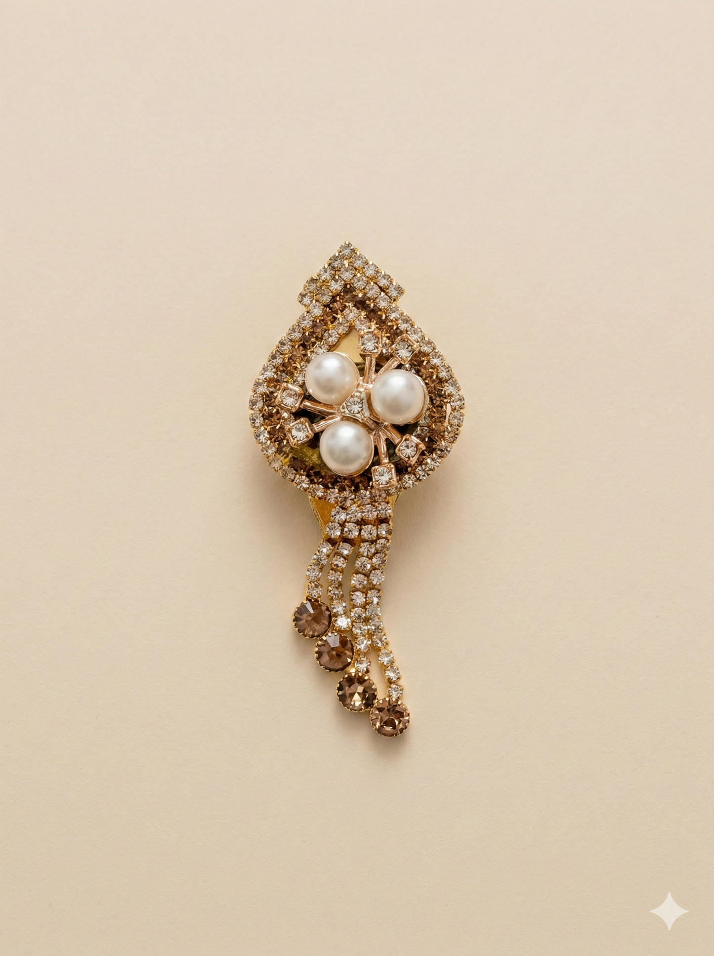 KPB0012 Antique Gold Pearl & Crystal Teardrop Brooch for Men