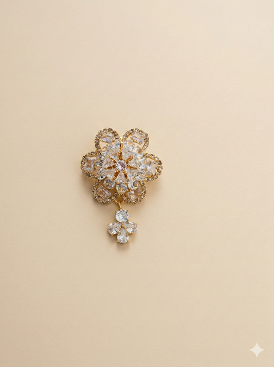 KPB0009 Gold Crystal Floral Brooch for Men