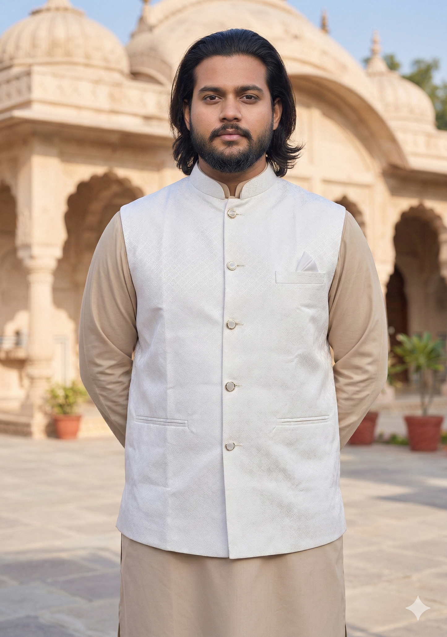 KPD5274 Plus Size Ivory Cream Nehru Jacket