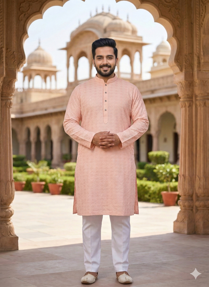 KPD4053 Plus Size Peach Chikankari Kurta Pyjama Set