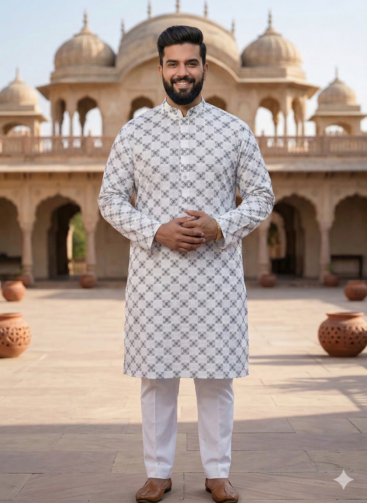 KPD4054 Plus Size White Thread Work Kurta Pyjama