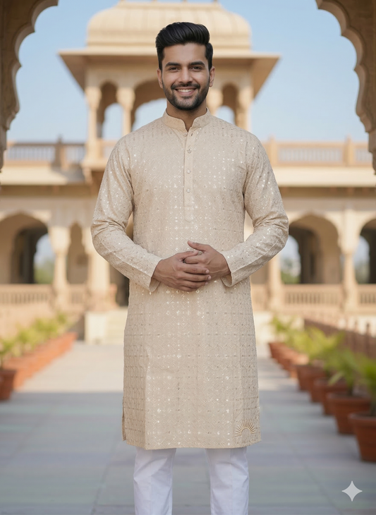 KPD6188 Beige Gold Kurta Pyjama Set