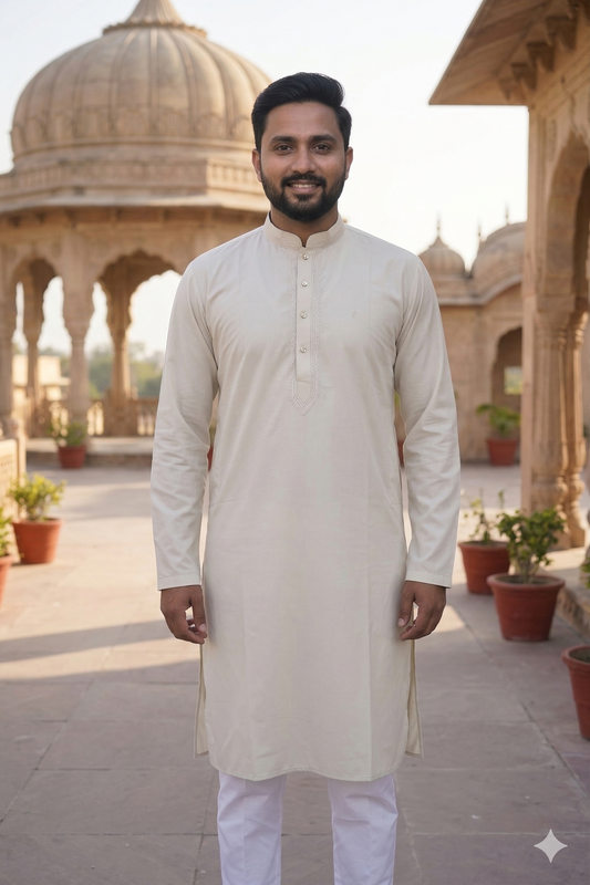 KPD6206 Soft Ivory Embroidery Kurta Pyjama Set