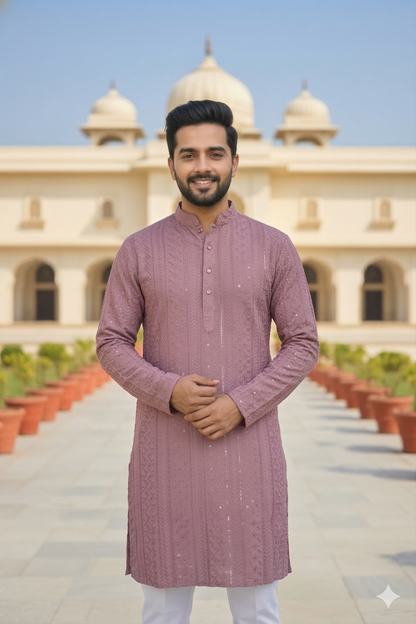 KPD6182 Dusty Rose Sequence Kurta Pyjama Set