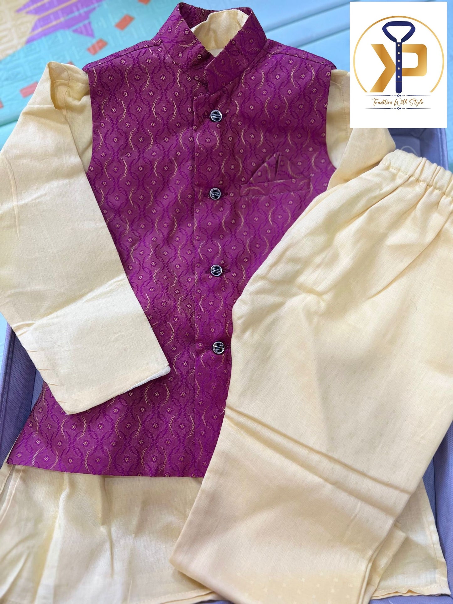 gold kurta pyjama set for kids