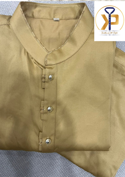 Golden Color Kurta Pyjama Set With White Pyjama