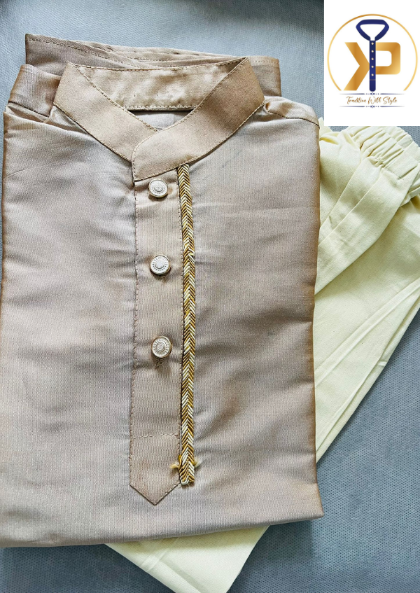 Golden Kurta and Cream Pyjama Set