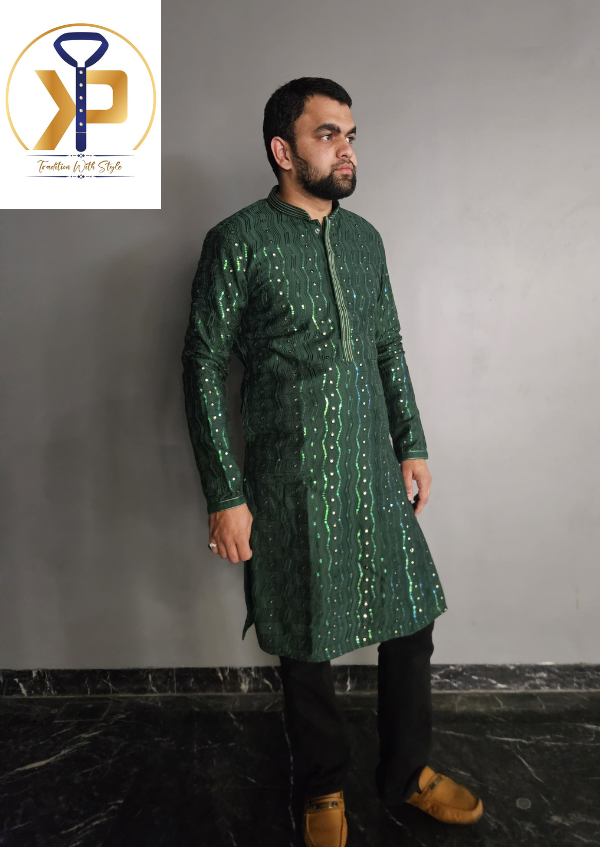 green mirror work kurta pyjama