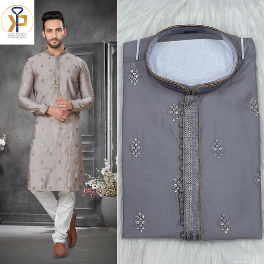 grey kurta pyjama for men 