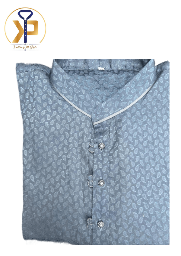 Grey Kurta With White Pyjama Set With Self Design