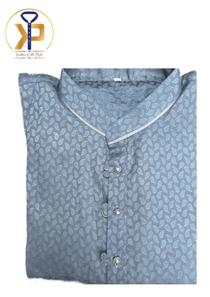 Grey Kurta With White Pyjama Set With Self Design