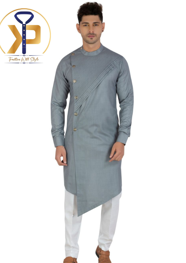 grey side style kurta pyjama