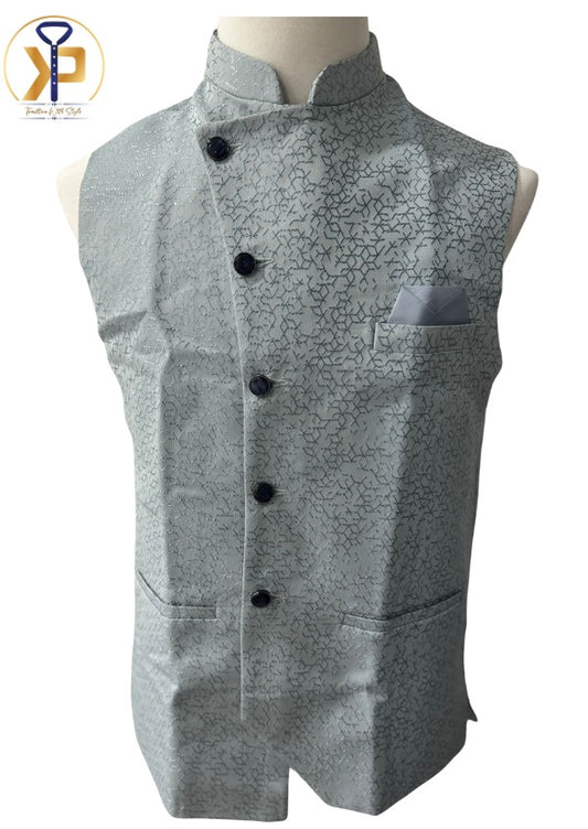 Men's grey side-style Nehru jacket with a contemporary design, perfect for formal and semi-formal occasions