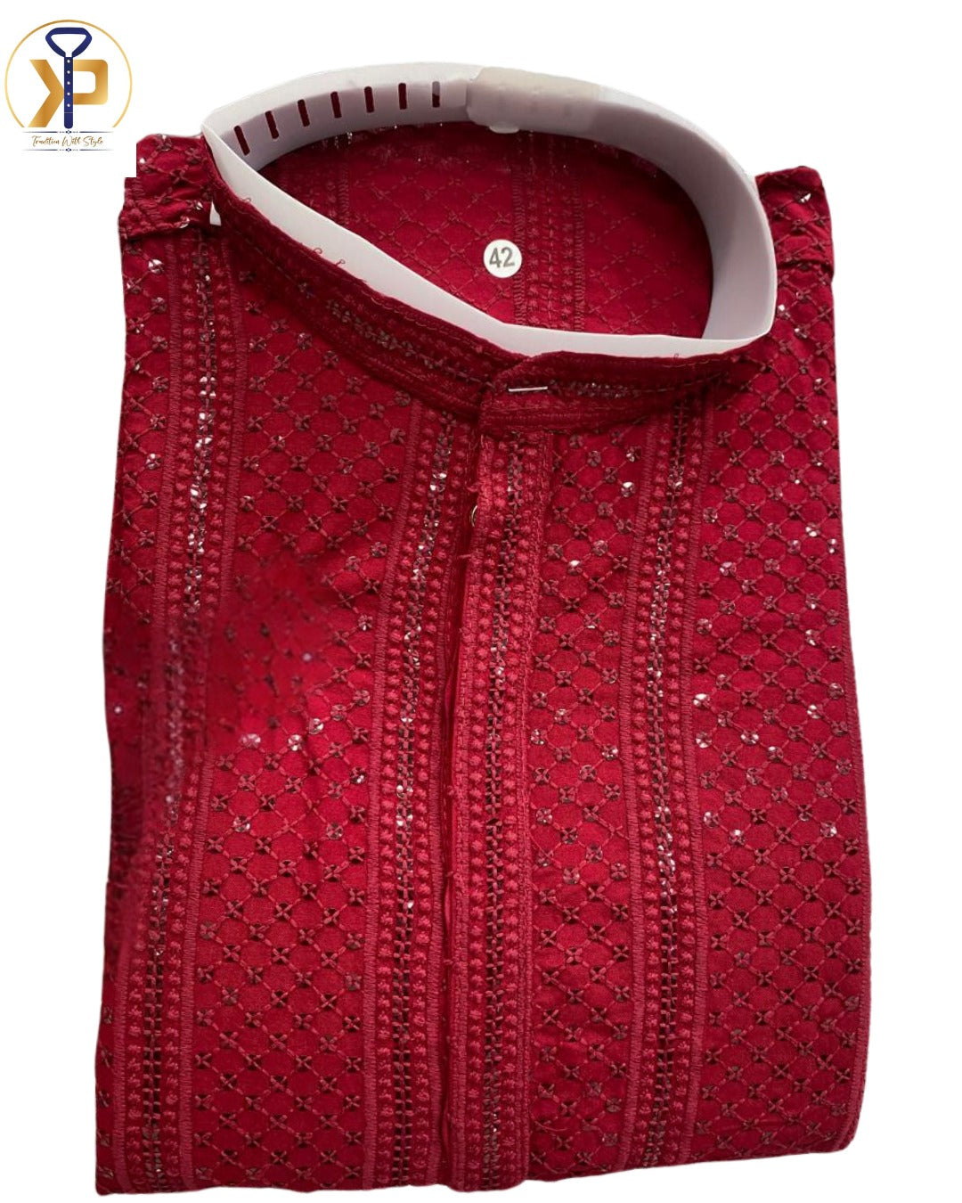 KPD5024 Red Chikankari Kurta Pyjama Set