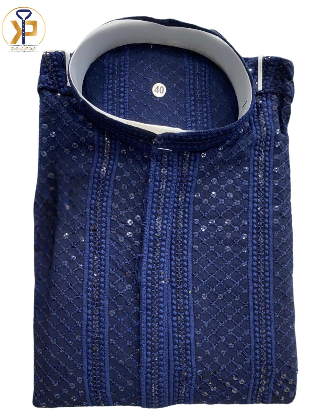 KPD5025 Dark Blue Chikankari Kurta Pyjama Set