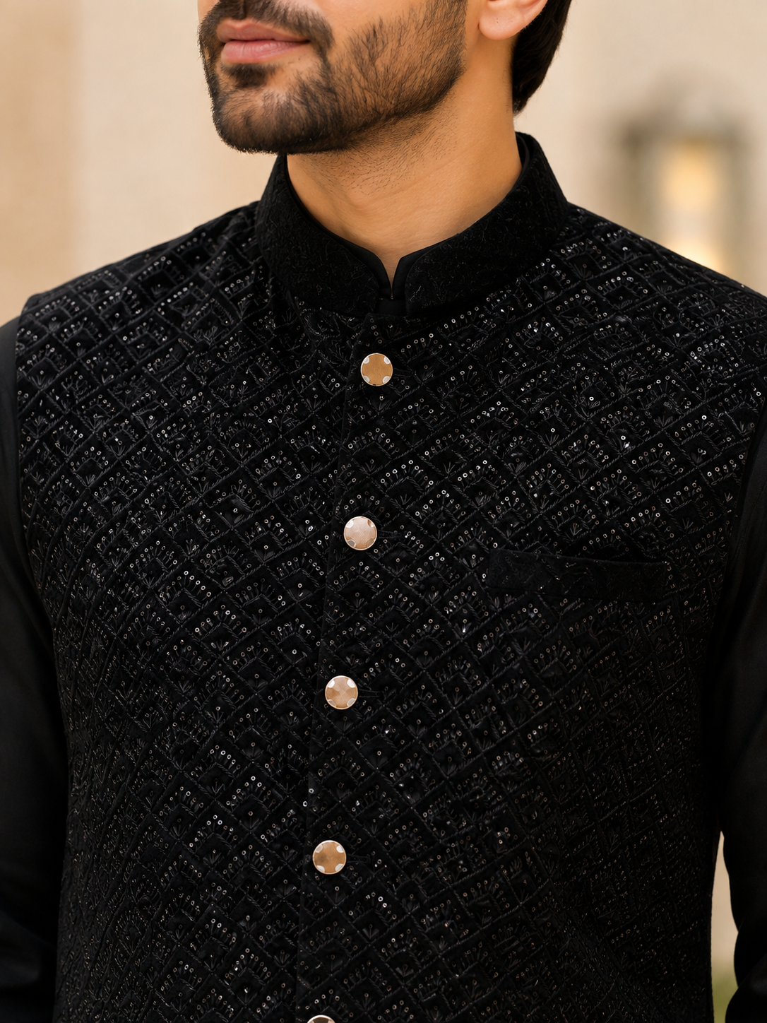 KPJ7121 Black Velvet Nehru Jacket