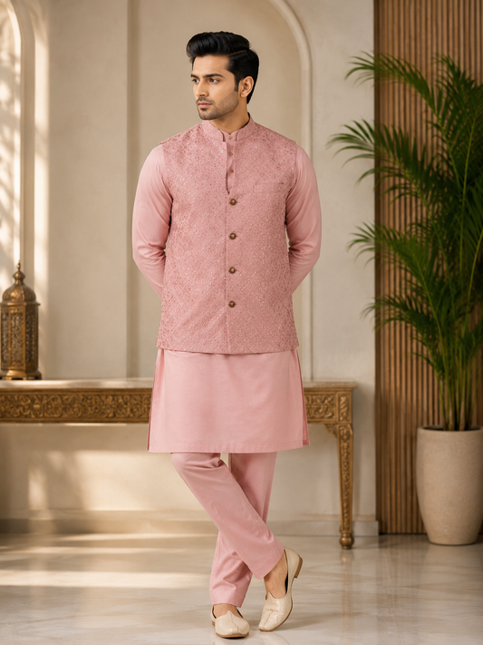 KPJ7121 Blush Pink Sequins Nehru Jacket