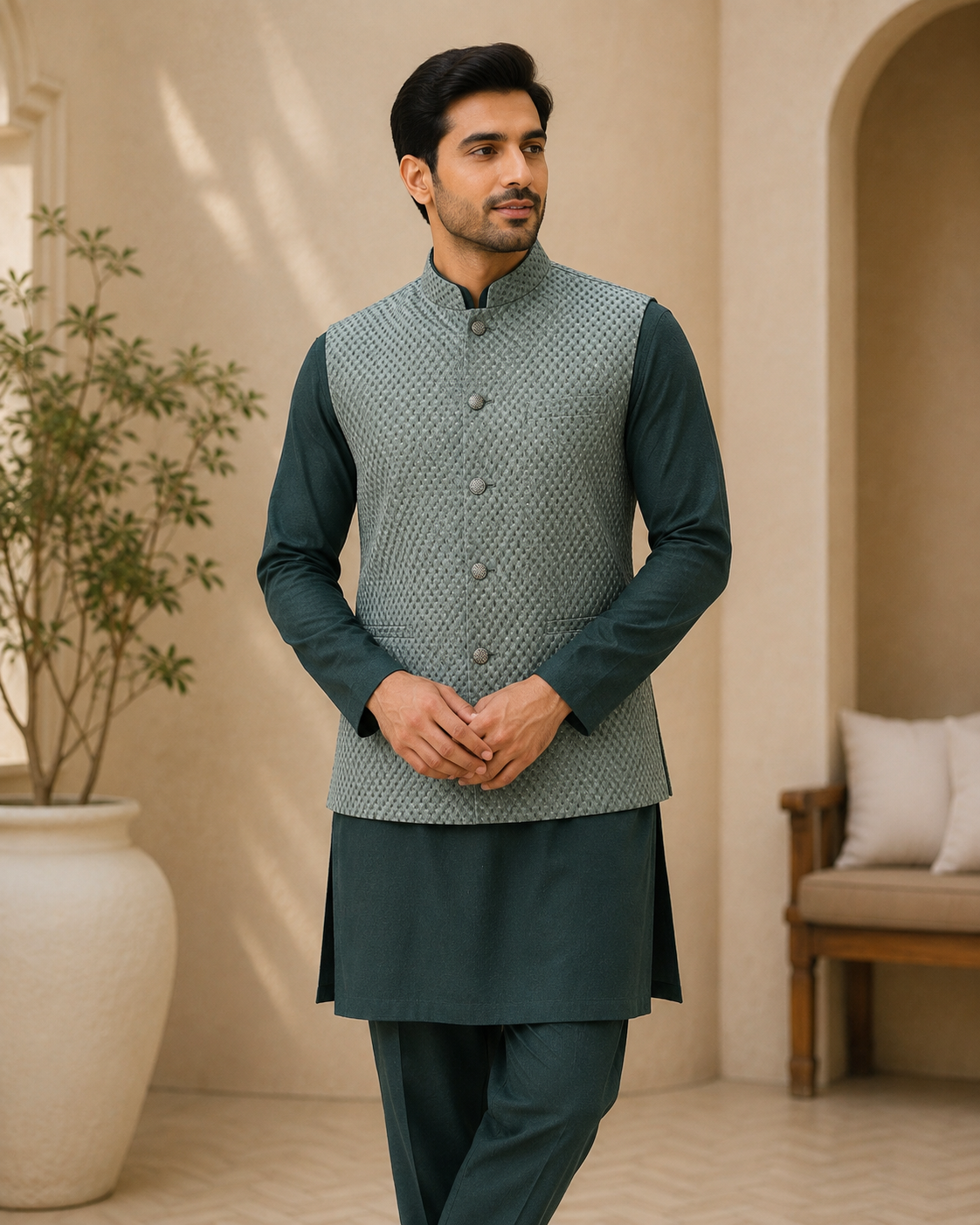 KPJ7124 Sage Green Nehru Jacket
