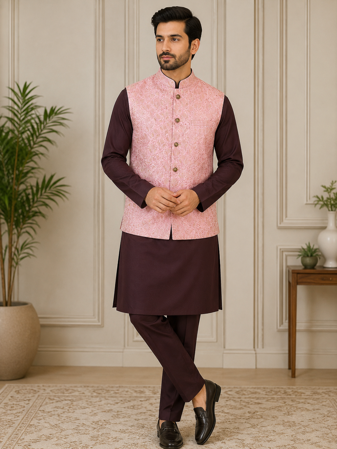KPJ7129 Rose Pink Nehru Jacket