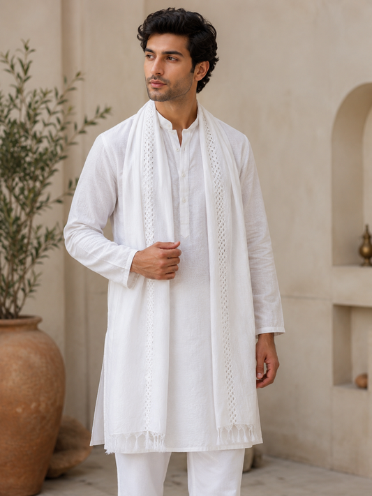 KPSH0146 White Cutwork Stole