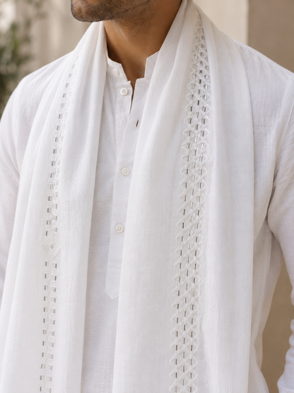 KPSH0146 White Cutwork Stole