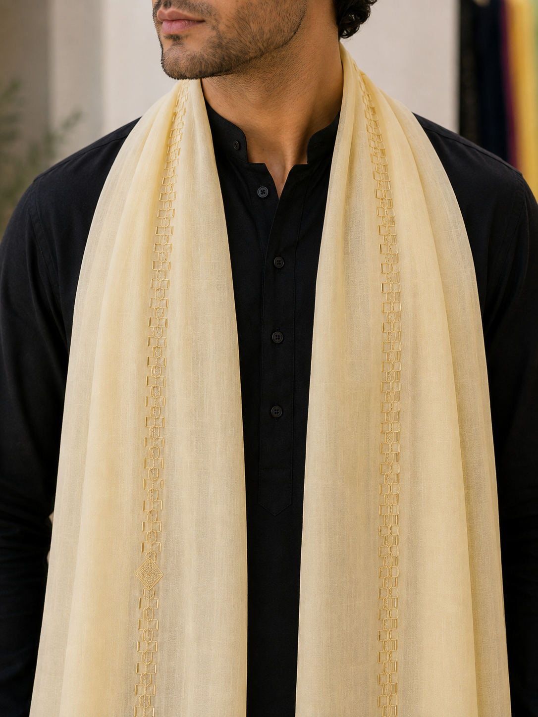 KPSH0148 Light Beige Pale Gold Stole