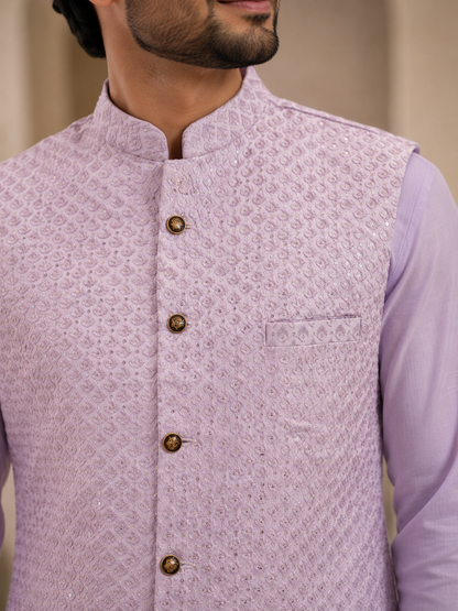 KPJ139 Lavender Embroidered Nehru Jacket
