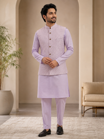 KPJ139 Lavender Embroidered Nehru Jacket