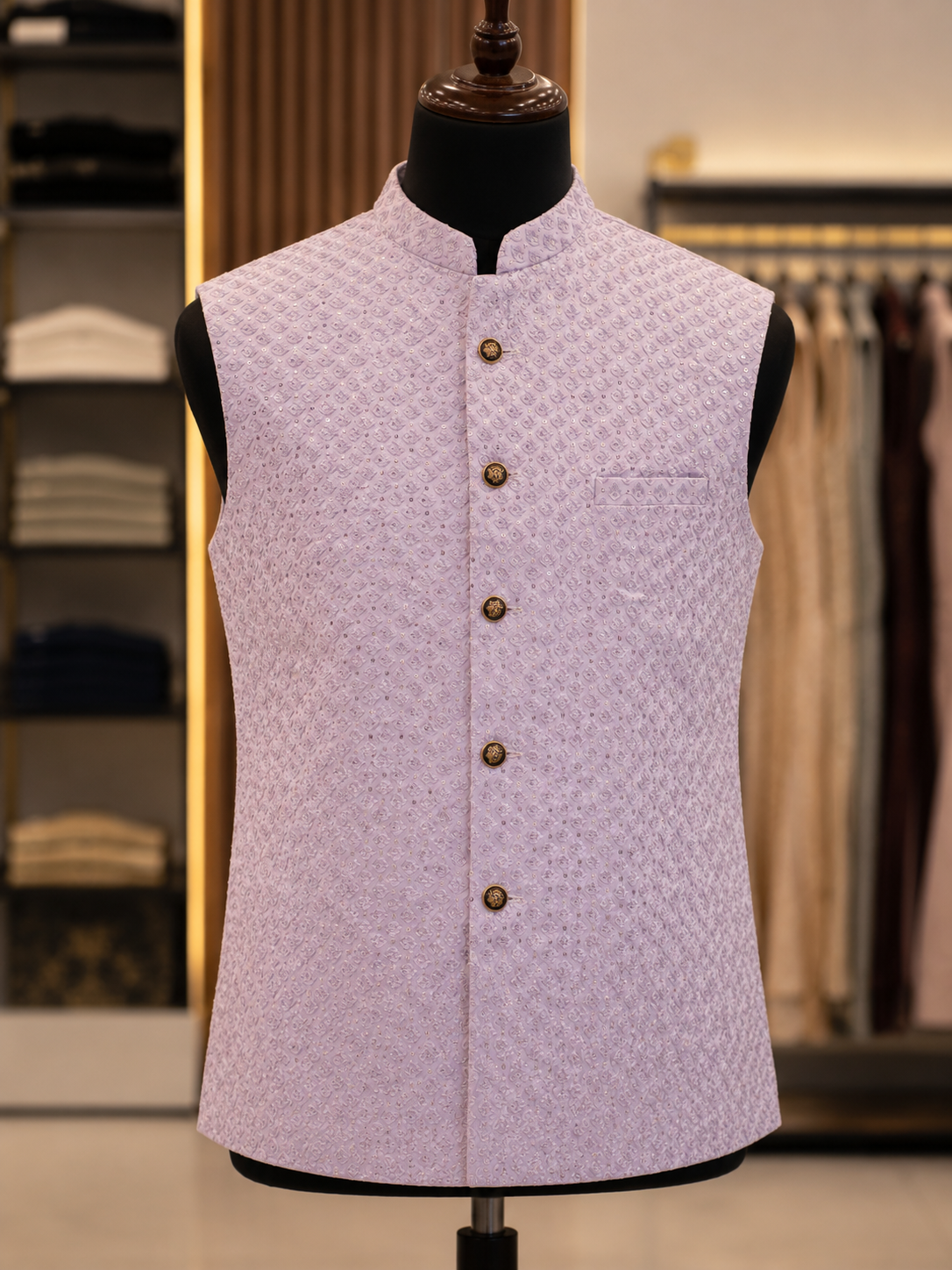 KPJ139 Lavender Embroidered Nehru Jacket