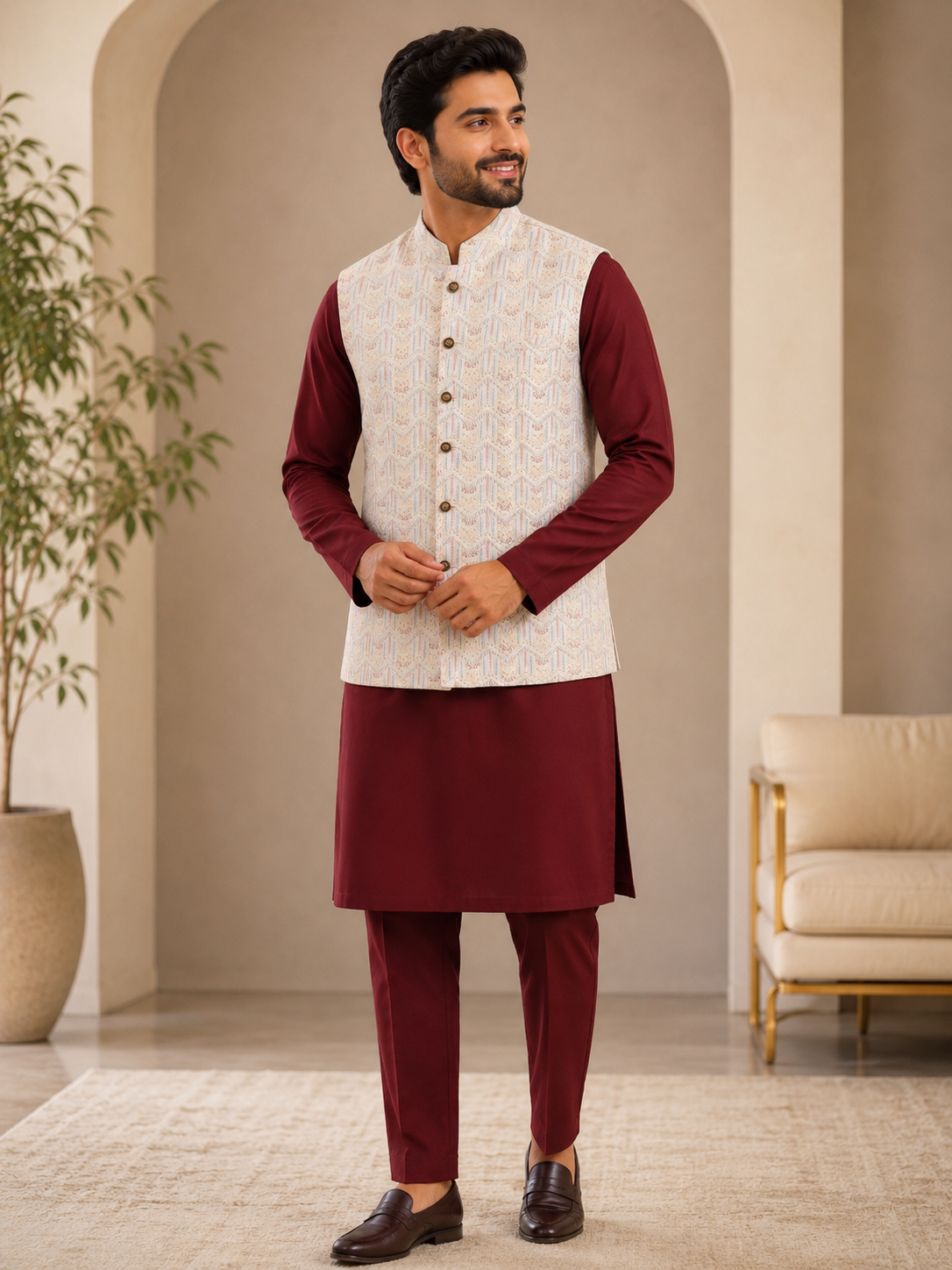 KPJ7138 Multicolor Woven Nehru Jacket