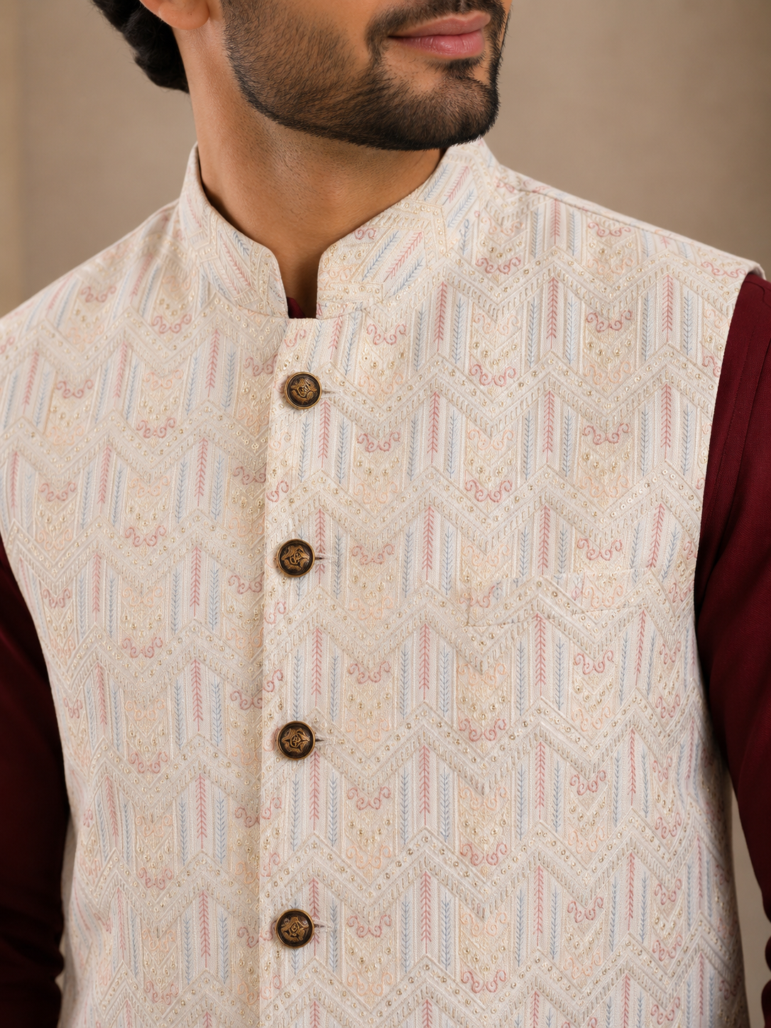 KPJ7138 Multicolor Woven Nehru Jacket