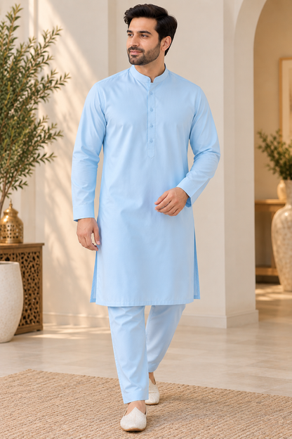 KPC1059 Sky Blue Cotton Kurta Pyjama Set