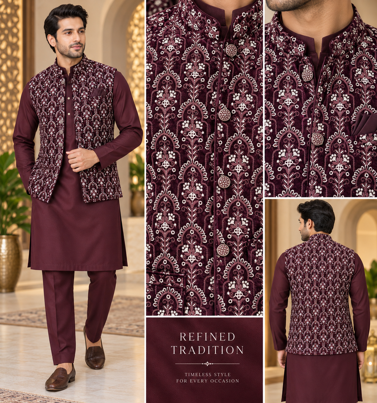 KPJ7139 Wine Velvet Nehru Jacket
