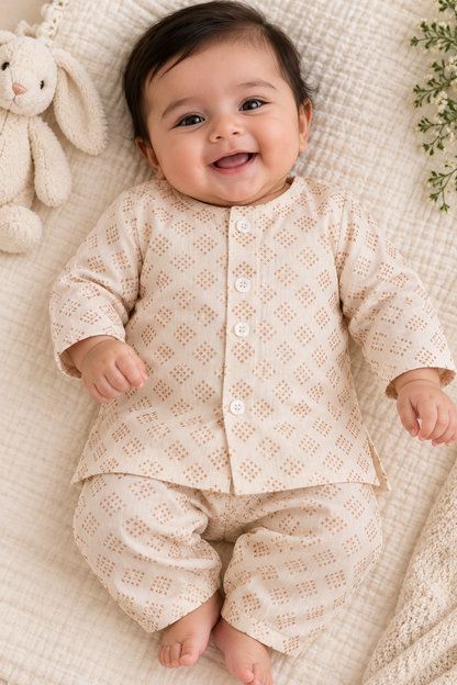 KPK5008 Beige Printed Kurta Pyjama Set New born